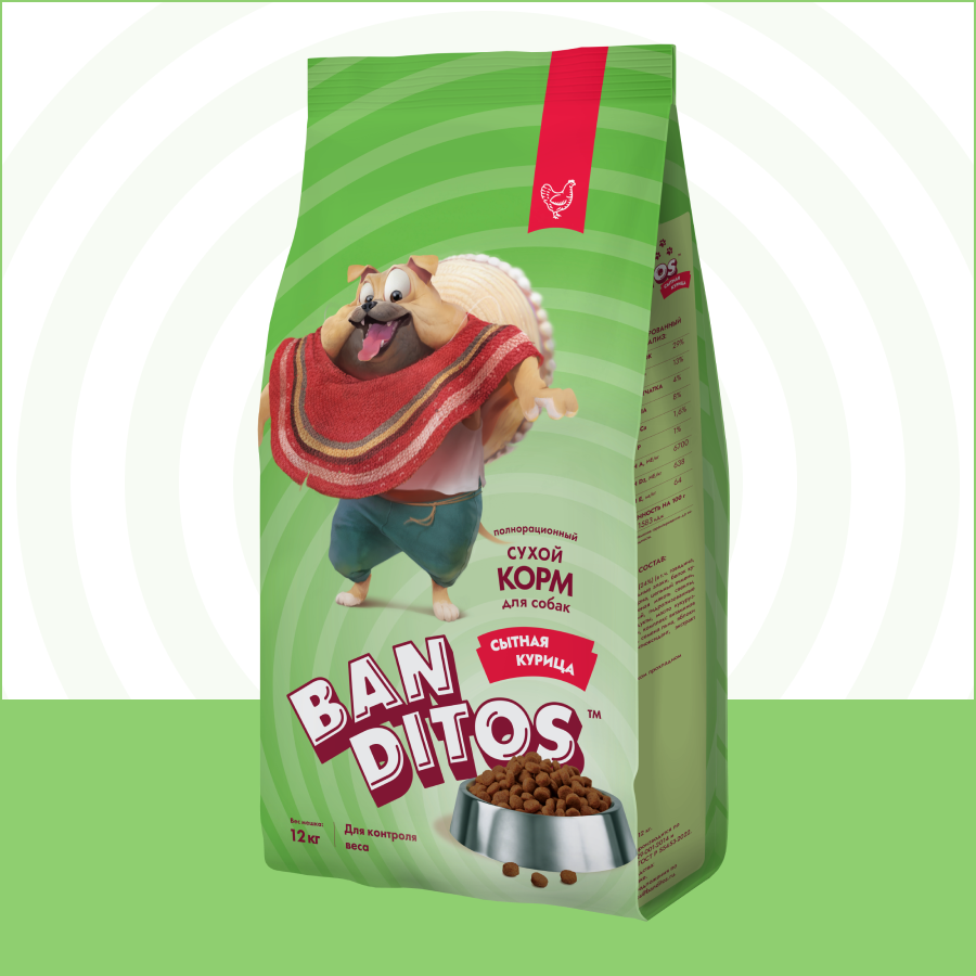 BANDITOS  СЫТНАЯ КУРИЦА /корм полнорационный для взрослых СОБАК всех пород/ 12 кг