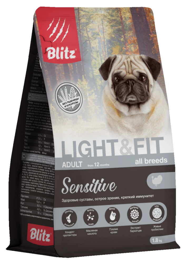 Blitz Sensitive LIGHT & FIT Adult Dogs All Breeds, 15 кг