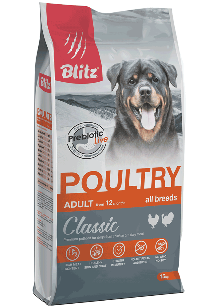 BLITZ ADULT DOG POULTRY/корм для взрослых собак Домашняя птица/15 кг