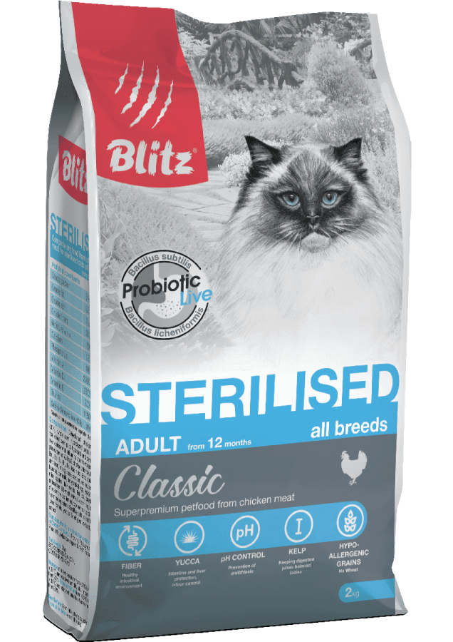 BLITZ STERILISED CATS CHICKEN/сухой корм для стерилизованных кошек с Курицей/10 кг