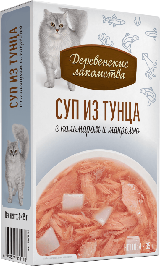 Суп из тунца с кальмаром и макрелью,пауч 35г*4шт